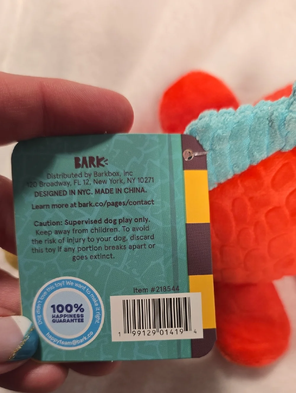 Bark‎ Stella Stegosaurus Plush Dog Toy - Orange, Yellow & Teal Small 0-20 Pounds